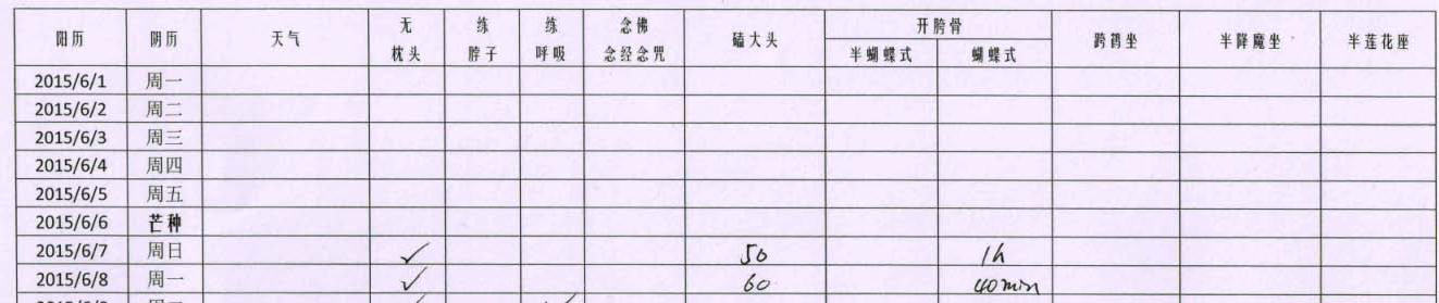 图1 修行计划(2015年6月)