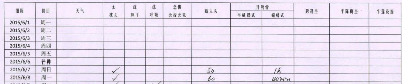 图1 修行计划(2015年6月)